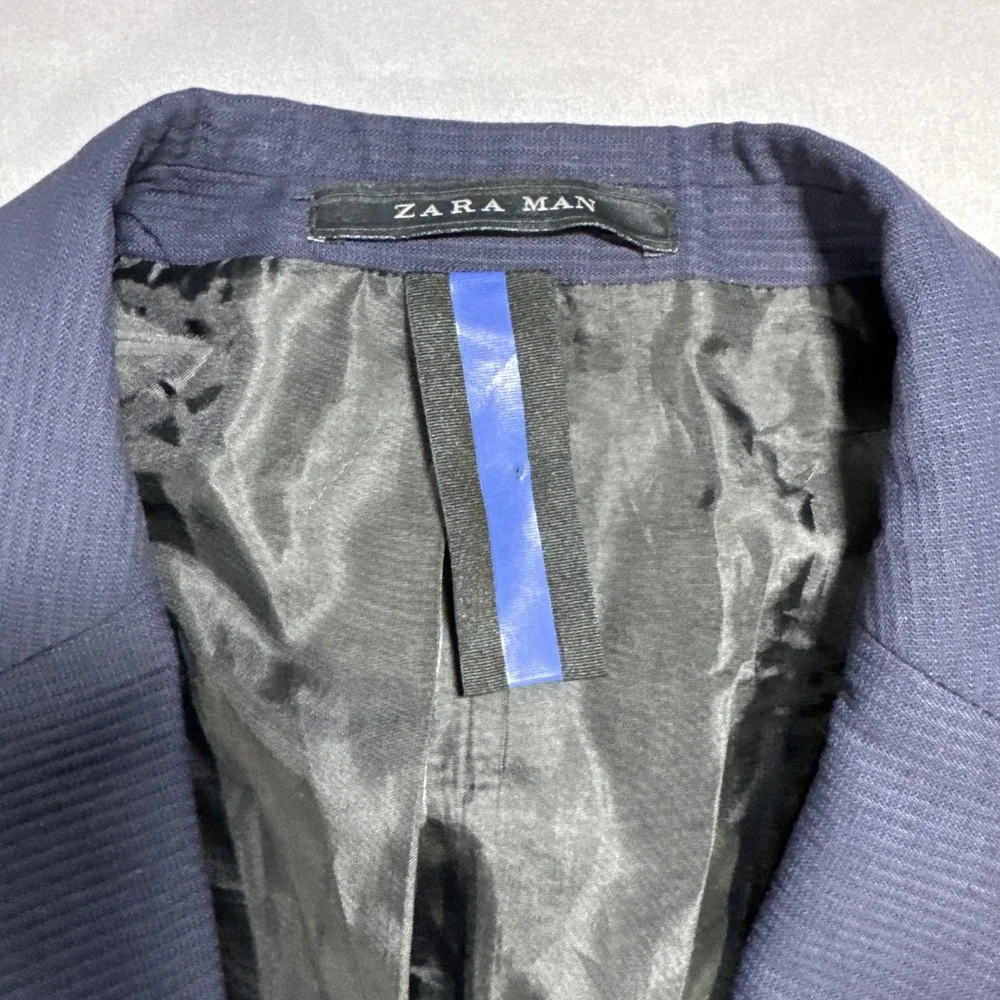 Zara Man Blazer Mens 46R Navy Two Button Slim Sport Coat Modern Minimal Formal